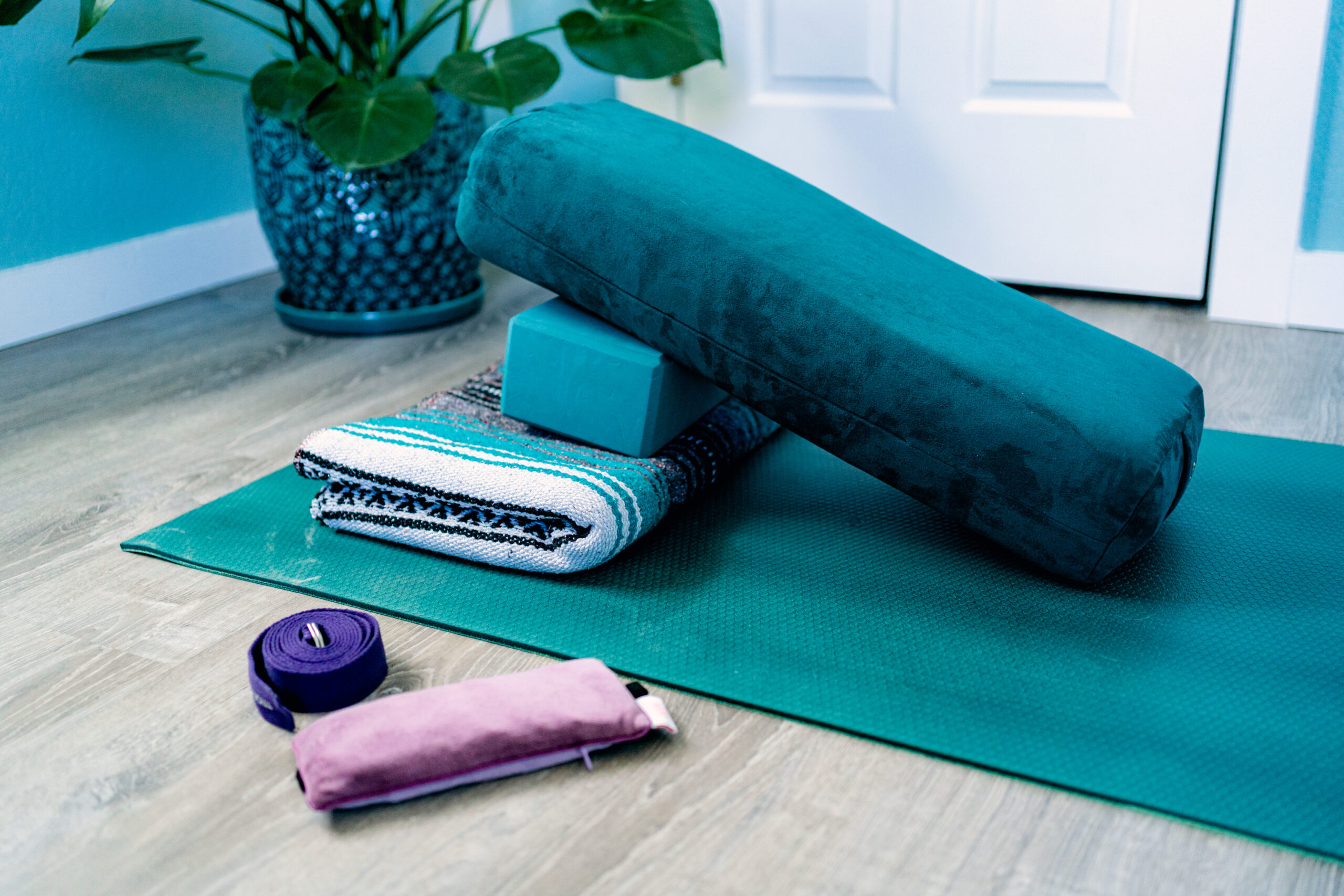 Yoga props in a yoga therapy studio.