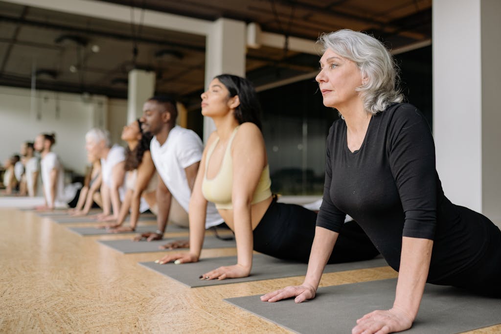 Senior Woman Doing Yoga Class